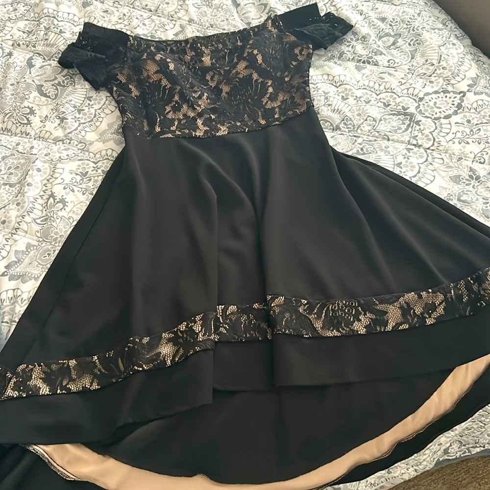Beautiful hi-low off-shoulder lace dress